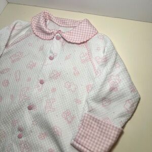 Vintage 90s Soft Pink Button Sleeper with Peter Pan Collar Grandmacore Gingham
